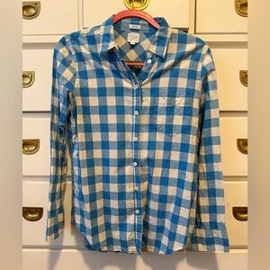 J. Crew Cerulean Blue and White Checkered Shirt